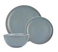YöL 16pc Dinner Set Plates Bowls Cups Tableware Dishes Grey White Rim Stoneware