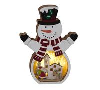 YöL 20cm White Wooden Snowman Christmas Ornament with Warm White LED Winter Scene - Light Up Festive Decoration for Mantel, Table or Windowsill - Rustic Wooden Christmas Décor