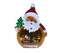 YöL 20cm Wooden Santa Claus Christmas Ornament with Warm White LED Winter Scene - Light Up Festive Decoration for Mantel, Shelf or Tabletop - Rustic Wooden Décor