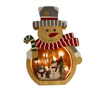 YöL 20cm Wooden Snowman Christmas Ornament with Warm White LED Winter Scene - Light Up Festive Decoration for Mantel, Table or Windowsill - Rustic Wooden Christmas Décor