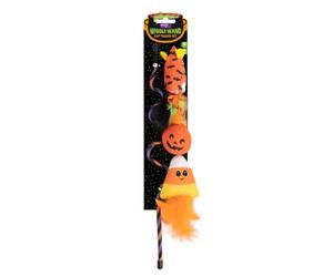 YöL 3 in 1 Halloween Themed Cat Teaser Toys - Catnip Infused Mouse Pumpkin Candycorn Orange - Kitten Feather Wand Stick Jingle Stimulating Interactive Play