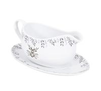 YöL 350ml Gravy Boat Saucer Silver Stag Porcelain Jug Christmas Dinner Setting