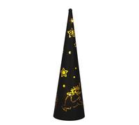 YöL 35cm LED Black Metal Cone Light with Cut-Out Stars & Reindeer Pattern - Battery Operated Christmas Decoration Ornament for Table, Mantel, Window or Festive Indoor Display