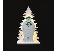 YöL 37cm White Wood Snowman Snowdog Light Up Decoration Christmas Table Festive Stocking Filler