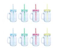 YöL 8 Mason Drinking Jars Glass Summer Party Cocktail Smoothie BBQ Lid Straw Check
