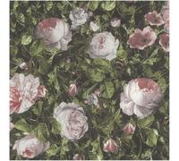YöL Blush Rose Floral Wallpaper on Dark Green Background, Vintage Botanical Flower Pattern Wall Covering for Living Room Bedroom Dining Room Hallway Feature Wall Elegant Interior Decor Design Roll