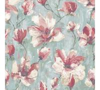 YöL Camilla Floral Teal & Pink Wallpaper - Floral Pattern Vintage Romantic - Traditional Paste The Wall Vinyl