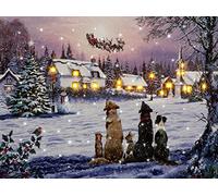 YöL Christmas Canvas Dogs Wall Art Led Fibre Optic 30x40cm Xmas Snow Scene Decor Christmas Decorations Novelty Pets LED Canvas