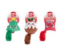 YöL Christmas Cat Toy Set of 3 with Catnip - Festive Plush Tree, Pudding & Gift Box with Crinkle & Fluffy Tails - 7-10cm Interactive Holiday Toys for Batting, Swatting & Chasing Cats & Kittens