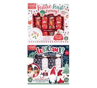 YöL Christmas Crackers Pack of 12 - Who Am I & Festive Feast Frenzy Kids Table Games - 9" Eco-Friendly Crackers with Hats, Jokes & Family Fun for Xmas Dinner Parties