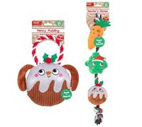 YöL Christmas Dog Toy Set of 2 - Pudding Plush Rope Toy Tug Of War Squeaky Dog Carrot Sprout Puppy Stocking Filler Xmas