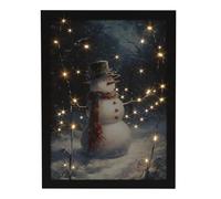 YöL Christmas Fibre Optic Canvas Art Snowman In Winter Nighttime Snowy Wonderland Light Up LED