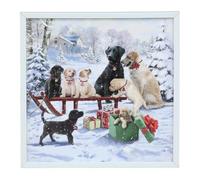 YöL Christmas LED Wall Art Xmas 40x40cm Light Up Canvas Picture with Labrador Dogs Puppies Winter Scene Festive Battery Operated Illuminated Hanging Decoration for Holiday Home Décor