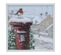 YöL Christmas LED Wall Art Xmas 40x40cm Light Up Canvas Picture with Robin Winter Scene Festive Battery Operated Illuminated Hanging Decoration for Holiday Home Décor