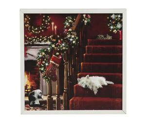 YöL Christmas LED Wall Art Xmas Pets 40x40cm Light Up Canvas Picture with Dogs Cats Festive Fireplace and Garland Battery Operated Illuminated Hanging Decoration for Holiday Home Décor