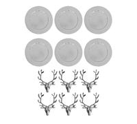 YöL Christmas Table Decor Set with 6 Silver Metallic Charger Plates 33cm and 6 Stag Head Napkin Rings, Elegant Festive Dining Accessories for Holiday Dinners, Parties and Entertaining