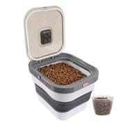 YöL Collapsible Pet Food Storage Container 13L with Airtight Lid and Wheels Space Saving Dry Food Bin with Scoop Moisture Compartment Grey White for Dog and Cat Food Kitchen Storage