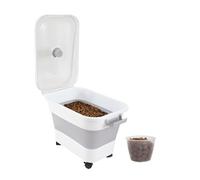 YöL Collapsible Pet Food Storage Container 20L with Airtight Lid and Wheels Space Saving Dry Food Bin with Scoop Moisture Compartment Grey White for Dog and Cat Food Kitchen Storage