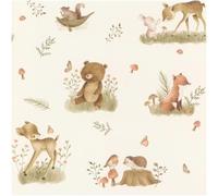 YöL Forest Animals Wallpaper Beige Brown Watercolour Woodland Nursery Kids Bedroom Paste The Wall Non Woven Feature Wall Covering for Baby Room Playroom Or Bedroom