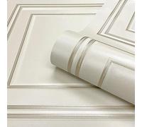 YöL Full Roll Cream Gold Textured Wood Panelling Effect Vinyl Wallpaper Metallic