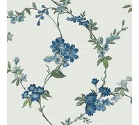 YöL Full Roll Duck Egg Blue Floral Wallpaper Textured Embossed Metallic Paste The Wall Vinyl