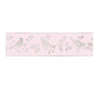 YöL Glitz Glitter Leaf and Birds Branch - Pink Silver Sparkle - Contemporary Versatile Modern - Paste The Paper Wallpaper Border - Elegant Sophisticated Tranquil