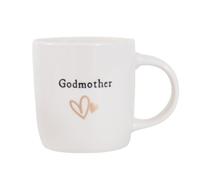 YöL Godmother Tea Cup Coffee Mug 340ml with Gold Foil Stars Hearts Design Elegant Keepsake for Christenings Baptisms White New Bone China Godparent Godchild 12oz