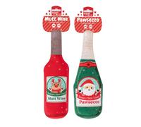 YöL Green Pawseco & Red Mutt Wine Squeaky Plush Christmas Dog Toy - 28cm Festive Bottle Design - Soft Polyester with Internal Squeaker Crinkle Effect - Durable Chew, Tug Of War & Fetch