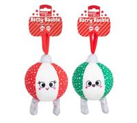YöL Green + Red Squeaky Plush & Rope Christmas Bauble Dog Toy - 25cm Festive Design - Soft Polyester with Internal Squeaker & Crinkle - Durable Rope Chew, Tug Of War & Fetch