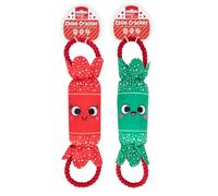 YöL Green & Red Squeaky Plush & Rope Christmas Cracker Dog Toy - 47cm Festive Design - Soft Polyester with Internal Squeaker & Crinkle Effect - Durable Chew, Tug Of War & Fetch