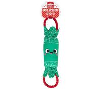YöL Green Squeaky Plush & Rope Christmas Cracker Dog Toy - 47cm Festive Design - Soft Polyester with Internal Squeaker & Crinkle Effect - Durable Chew, Tug Of War & Fetch