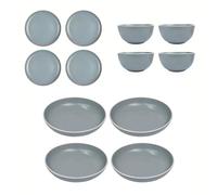 YöL Grey Dinnerware Set Table Setting Service For 4 Stoneware Modern Design 12pc Dinner Set Bowls Plates Dining