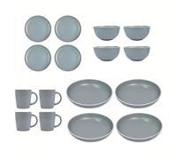 YöL Grey Dinnerware Set Table Setting Service For 4 Stoneware Modern Design 16pc Dinner Set Bowls Plates Dining Mugs
