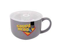 YöL Grey Soupa Hero Soup Mug Bowl Dish Silicone Lid Vent Microwaveable Large 750ml Stoneware