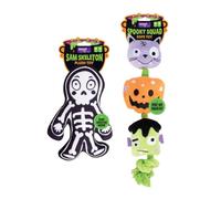 YöL Halloween Dog Toy 2 Pack with Sam Skeleton Plush Rope Core Crinkle Effect Toy and 44cm Spooky Squad Rope Toy with Squeaky Plush Cat Pumpkin and Frankenstein Heads Fun Tug Chew and Play Set