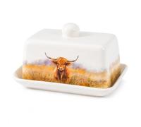 YöL Highland Cow Butter Dish Dolomite Lidded Margerine Holder Kitchen Table