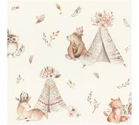 YöL Kids Wallpaper Woodland Animals Teepee Beige Nursery Wallpaper Watercolour Forest Animal Design for Baby Bedroom Playroom Feature Wall Neutral Boho Style Non Woven Wallpaper