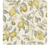 YöL Lemon Tree Wallpaper with Yellow Citrus Fruit and Botanical Leaf Design, Mediterranean Inspired Feature Wall on Light Neutral Background for Kitchen Dining Room or Breakfast Area