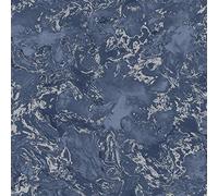 YöL Liquid Marble Effect Navy Blue Silver Wallpaper Elixir Metallica Modern