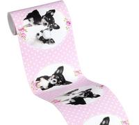 YöL Little Stars Border with Cute Dogs - White Pink Wallpaper - Nursery Toy Room - Paste The Paper