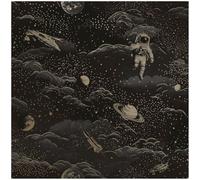 YöL Lost in Space Black Gold Wallpaper - Kids Room Toy Room Bedroom Playroom Feature Statement Wall - Washable Wet Removable - 10.05m x 53cm Roll - Spaceships Planets Astronauts - 14050