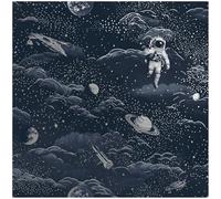 YöL Lost in Space Blue Silver Wallpaper - Kids Room Toy Room Bedroom Playroom Feature Statement Wall - Washable Wet Removable - 10.05m x 53cm Roll - Spaceships Planets Astronauts - 14050