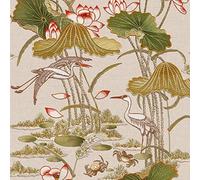 YöL Lotus Pond Taupe Wallpaper - Floral Crane Bird Lily Pads Crabs Silk Textured Paste The Wall Modern Non-Woven Vinyl