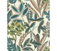 YöL Lush Tropical Foliage Wallpaper - Green Teal Pink Leaves Creamy Background - Vinyl Paste The Wall - Extra Washable Strippable Botanical Decor - Feature Statement Wall - 10.05m x 53cm Roll