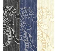 YöL Midnight Blue Tiger Wallpaper Animal Print Glitter Metallic Silver Texture Vinyl