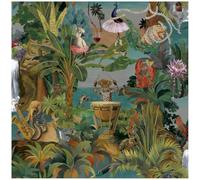 YöL Multicoloured Tropical Animal Party Wallpaper - Colourful Jungle Scene with Leopard, Peacock, Cockatoo and Exotic Plants - Fun Artistic Statement for Living Room, Bedroom or Feature Wall
