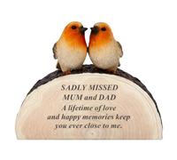 YöL Mum and Dad Memorial Two Robins on Log Ornament 14x17x6cm Graveside Memorial Plaque Remembrance Ornament Garden Grave Decoration Sympathy Gift for Loss