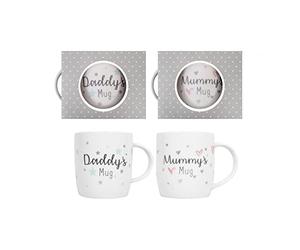 YöL Mummy and Daddy Pack of 2 Mugs - White New Bone China Drinks New Parents Gift Set - Coffee Tea Latte Cappuccino Mocha Newborn Keepsake