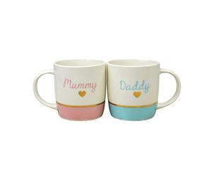 YöL Mummy & Daddy Mugs Set Baby Shower New Parents Newborn Gift New Bone China 12oz Celebration Home Kitchen Pink Blue Gold Foil Design