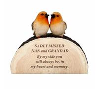 YöL Nan and Grandad Memorial Two Robins on Log Ornament 14x17x6cm Graveside Memorial Plaque Remembrance Ornament Garden Grave Decoration Sympathy Gift for Loss